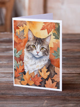 Load image into Gallery viewer, La Perm Cat in Fall Leaves Greeting Cards - Blank Note Cards – 8-Pack of Artist-Designed Cards with Envelopes