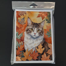 Load image into Gallery viewer, La Perm Cat in Fall Leaves Greeting Cards - Blank Note Cards – 8-Pack of Artist-Designed Cards with Envelopes