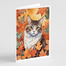 Load image into Gallery viewer, La Perm Cat in Fall Leaves Greeting Cards - Blank Note Cards – 8-Pack of Artist-Designed Cards with Envelopes