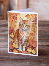 Load image into Gallery viewer, La Perm Cat in Fall Leaves Greeting Cards - Blank Note Cards – 8-Pack of Artist-Designed Cards with Envelopes