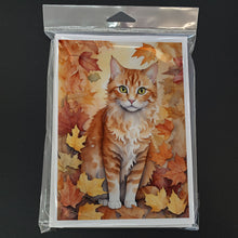 Load image into Gallery viewer, La Perm Cat in Fall Leaves Greeting Cards - Blank Note Cards – 8-Pack of Artist-Designed Cards with Envelopes
