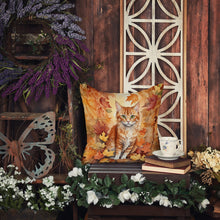 Load image into Gallery viewer, La Perm Cat in Fall Leaves Throw Pillow
