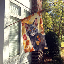 Load image into Gallery viewer, Lykoi Cat in Fall Leaves House Flag