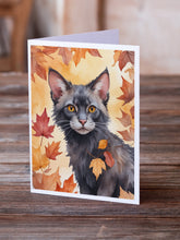 Load image into Gallery viewer, Lykoi Cat in Fall Leaves Greeting Cards - Blank Note Cards – 8-Pack of Artist-Designed Cards with Envelopes