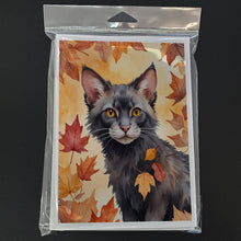 Load image into Gallery viewer, Lykoi Cat in Fall Leaves Greeting Cards - Blank Note Cards – 8-Pack of Artist-Designed Cards with Envelopes