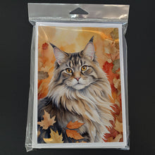 Load image into Gallery viewer, MaineCoon Cat in Fall Leaves Greeting Cards - Blank Note Cards – 8-Pack of Artist-Designed Cards with Envelopes