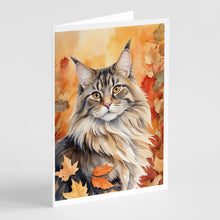 Load image into Gallery viewer, MaineCoon Cat in Fall Leaves Greeting Cards - Blank Note Cards – 8-Pack of Artist-Designed Cards with Envelopes
