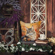 Load image into Gallery viewer, MaineCoon Cat in Fall Leaves Throw Pillow
