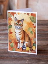 Load image into Gallery viewer, Malayan Cat in Fall Leaves Greeting Cards - Blank Note Cards – 8-Pack of Artist-Designed Cards with Envelopes