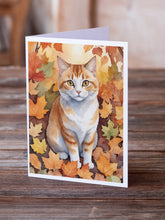 Load image into Gallery viewer, Manx Cat in Fall Leaves Greeting Cards - Blank Note Cards – 8-Pack of Artist-Designed Cards with Envelopes