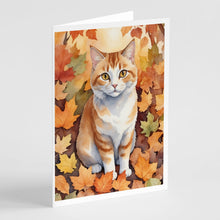 Load image into Gallery viewer, Manx Cat in Fall Leaves Greeting Cards - Blank Note Cards – 8-Pack of Artist-Designed Cards with Envelopes