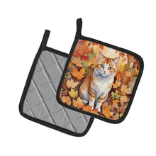 Load image into Gallery viewer, Manx Cat in Fall Leaves Pot Holders - Set of 2 Decorative Kitchen Helpers | Made in the USA