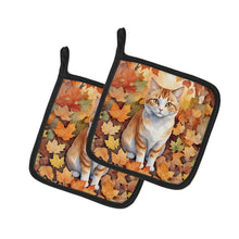 Load image into Gallery viewer, Manx Cat in Fall Leaves Pot Holders - Set of 2 Decorative Kitchen Helpers | Made in the USA