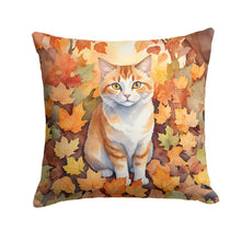 Load image into Gallery viewer, Manx Cat in Fall Leaves Throw Pillow