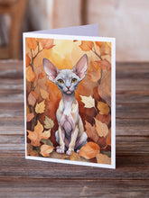 Load image into Gallery viewer, Minskin Cat in Fall Leaves Greeting Cards - Blank Note Cards – 8-Pack of Artist-Designed Cards with Envelopes