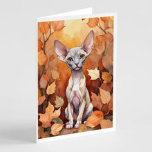 Load image into Gallery viewer, Minskin Cat in Fall Leaves Greeting Cards - Blank Note Cards – 8-Pack of Artist-Designed Cards with Envelopes