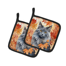 Load image into Gallery viewer, Nebelung Cat in Fall Leaves Pot Holders - Set of 2 Decorative Kitchen Helpers | Made in the USA