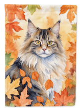 Load image into Gallery viewer, Norwegian Forest Cat in Fall Leaves House Flag