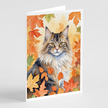 Load image into Gallery viewer, Norwegian Forest Cat in Fall Leaves Greeting Cards - Blank Note Cards – 8-Pack of Artist-Designed Cards with Envelopes
