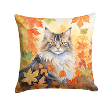 Load image into Gallery viewer, Norwegian Forest Cat in Fall Leaves Throw Pillow - 14x14 Decorative Pillow – Art for Your Home &amp; Patio
