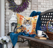 Load image into Gallery viewer, Norwegian Forest Cat in Fall Leaves Throw Pillow