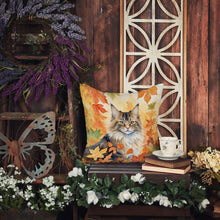 Load image into Gallery viewer, Norwegian Forest Cat in Fall Leaves Throw Pillow