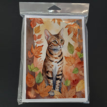 Load image into Gallery viewer, Ocicat Cat in Fall Leaves Greeting Cards - Blank Note Cards – 8-Pack of Artist-Designed Cards with Envelopes