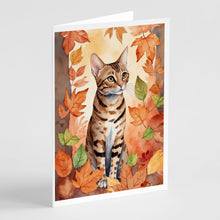 Load image into Gallery viewer, Ocicat Cat in Fall Leaves Greeting Cards - Blank Note Cards – 8-Pack of Artist-Designed Cards with Envelopes
