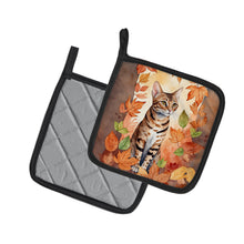 Load image into Gallery viewer, Ocicat Cat in Fall Leaves Pot Holders - Set of 2 Decorative Kitchen Helpers | Made in the USA