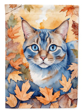 Load image into Gallery viewer, Ojos Azules Cat in Fall Leaves House Flag
