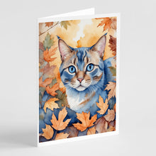 Load image into Gallery viewer, Ojos Azules Cat in Fall Leaves Greeting Cards - Blank Note Cards – 8-Pack of Artist-Designed Cards with Envelopes