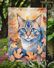 Load image into Gallery viewer, Ojos Azules Fall Garden Flag - Cat in Fall Leaves - Cat-Themed Seasonal Yard Decor