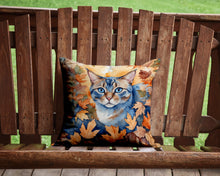 Load image into Gallery viewer, Ojos Azules Cat in Fall Leaves Throw Pillow - 14x14 Decorative Pillow – Art for Your Home &amp; Patio