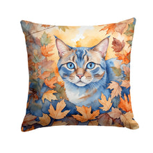 Load image into Gallery viewer, Ojos Azules Cat in Fall Leaves Throw Pillow - 14x14 Decorative Pillow – Art for Your Home &amp; Patio