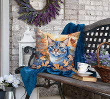 Load image into Gallery viewer, Ojos Azules Cat in Fall Leaves Throw Pillow