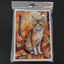 Load image into Gallery viewer, Oregon Rex Cat in Fall Leaves Greeting Cards - Blank Note Cards – 8-Pack of Artist-Designed Cards with Envelopes