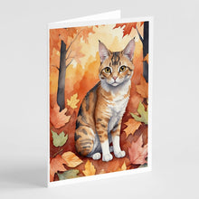 Load image into Gallery viewer, Oregon Rex Cat in Fall Leaves Greeting Cards - Blank Note Cards – 8-Pack of Artist-Designed Cards with Envelopes