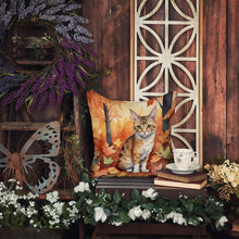 Load image into Gallery viewer, Oregon Rex Cat in Fall Leaves Throw Pillow