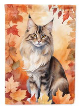 Load image into Gallery viewer, Oriental Longhair Fall Garden Flag - Cat in Fall Leaves - Cat-Themed Seasonal Yard Decor