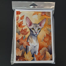 Load image into Gallery viewer, Oriental Shorthair Cat in Fall Leaves Greeting Cards - Blank Note Cards – 8-Pack of Artist-Designed Cards with Envelopes