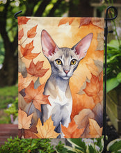 Load image into Gallery viewer, Oriental Shorthair Fall Garden Flag - Cat in Fall Leaves - Cat-Themed Seasonal Yard Decor