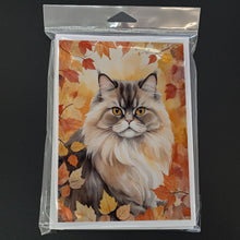 Load image into Gallery viewer, Persian Cat in Fall Leaves Greeting Cards - Blank Note Cards – 8-Pack of Artist-Designed Cards with Envelopes