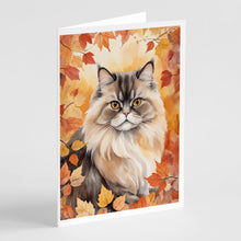 Load image into Gallery viewer, Persian Cat in Fall Leaves Greeting Cards - Blank Note Cards – 8-Pack of Artist-Designed Cards with Envelopes