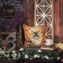 Load image into Gallery viewer, Persian Cat in Fall Leaves Throw Pillow