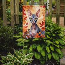 Load image into Gallery viewer, Peterbald Fall Garden Flag - Cat in Fall Leaves - Cat-Themed Seasonal Yard Decor