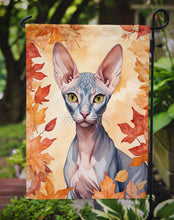 Load image into Gallery viewer, Peterbald Fall Garden Flag - Cat in Fall Leaves - Cat-Themed Seasonal Yard Decor