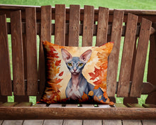 Load image into Gallery viewer, Peterbald Cat in Fall Leaves Throw Pillow - 14x14 Decorative Pillow – Art for Your Home &amp; Patio