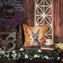 Load image into Gallery viewer, Peterbald Cat in Fall Leaves Throw Pillow