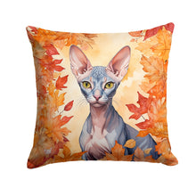 Load image into Gallery viewer, Peterbald Cat in Fall Leaves Throw Pillow