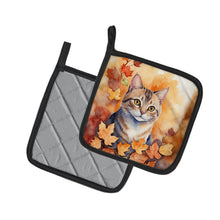 Load image into Gallery viewer, Raas Cat in Fall Leaves Pot Holders - Set of 2 Decorative Kitchen Helpers | Made in the USA